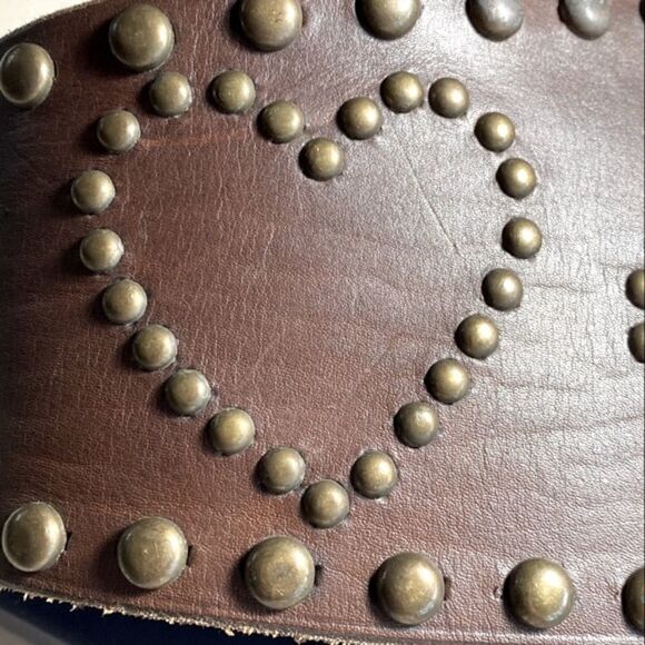 RRL * Distressed Brown Vachetta Leather Playing Card Brass Stud Kidney Belt - Picture 9 of 16